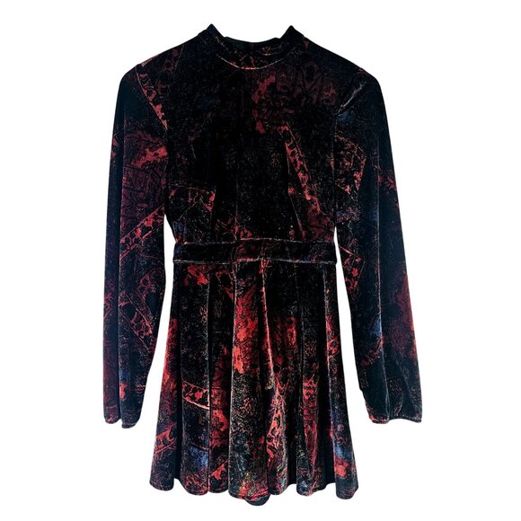Free People Abstract Printed Backless Burnout Velvet Long Sleeve Mini Romper, 2 - Picture 2 of 9